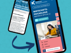 Ein Bild von zwei Smartphones, die die Kempten Business School Webseite geöffnet haben.
