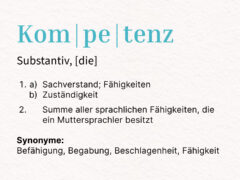 Eine Darstellung einer Wörterbuchseite mit dem Wort Kompetenz, um den Kompetenzbegriff zu bebildern.