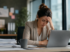 HR unter Druck: Personalverantwortliche am Schreibtisch mit Laptop und Unterlagen im Arbeitsalltag